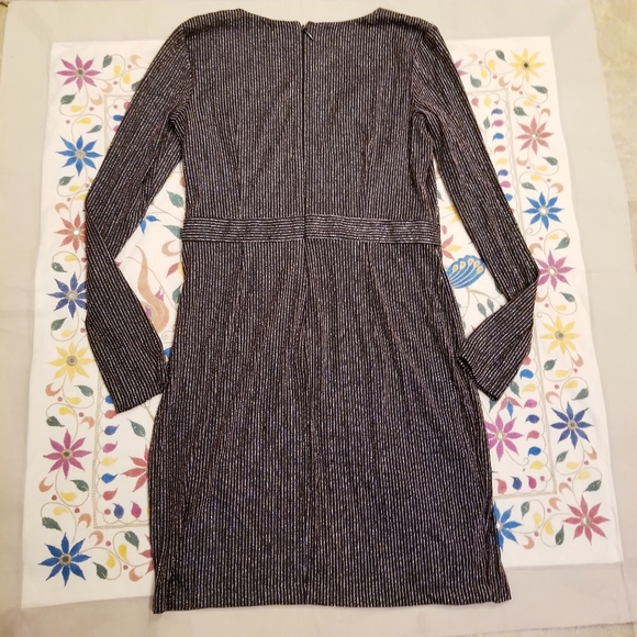 Guess Sparkle Wrap Dress Glittery Stretchy Lined LongSleeve V-Neck Mini LBD EUC - Picture 6 of 14